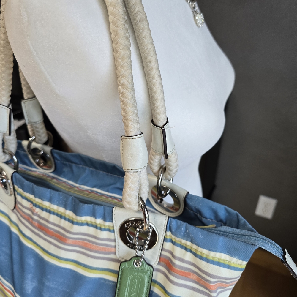Coach Nautical Beach Multi Stripe East West Tote Bag Purse - Picture 3 of 14